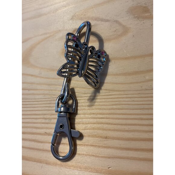 Metal Butterfly Purse Keychain With Rhinestone Accents & Lobster Clasp - Picture 2 of 5